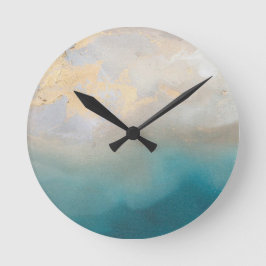 Blaue und goldene Marmorklemme Runde Wanduhr