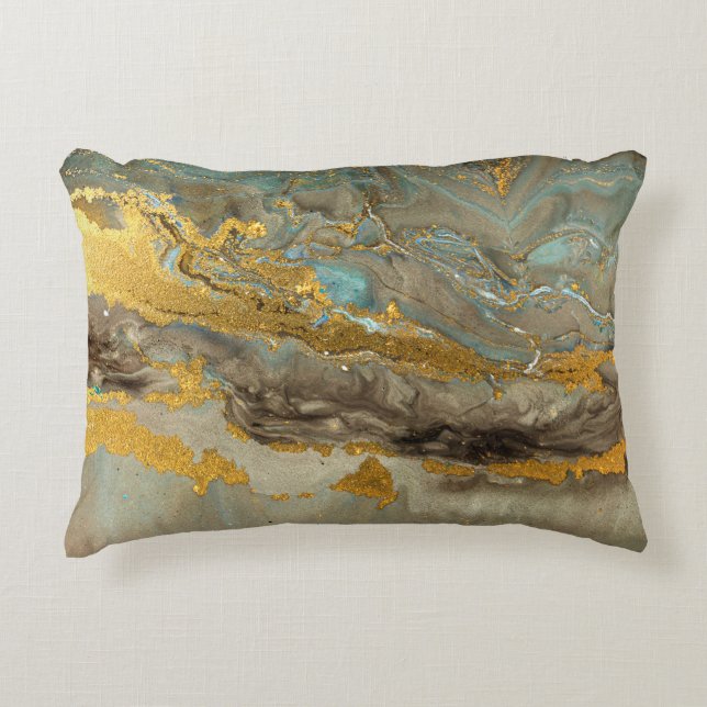 Blaue und goldene Marmormuster Dekokissen (Vorderseite)