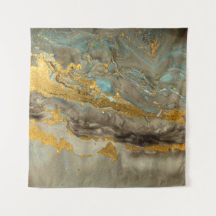 Blaue und goldene Marmormuster Wandteppich