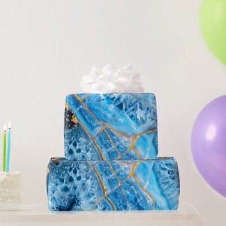 Blaue und goldene Marmoroptik Geschenkpapier