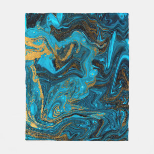 Blaue und goldene Marmorstruktur. Goldmarmor liqu Fleecedecke