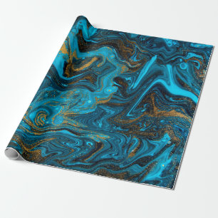Blaue und goldene Marmorstruktur. Goldmarmor liqu Geschenkpapier
