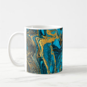 Blaue und goldene Marmorstruktur. Goldmarmor liqu Kaffeetasse