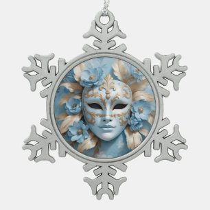 Blaue und goldene Maske Schneeflocken Zinn-Ornament