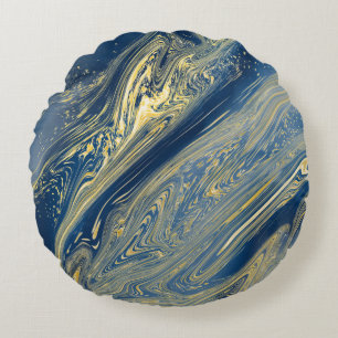 Blaue und goldene metallische Rundkissen Rundes Kissen