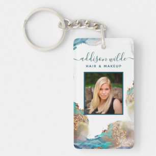 Blaue und goldene moderne Flüssig-Wasserfarbe-Salo Schlüsselanhänger