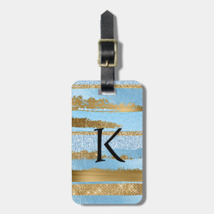 Blaue und goldene moderne monogrammierte Gepäckanh Gepäckanhänger