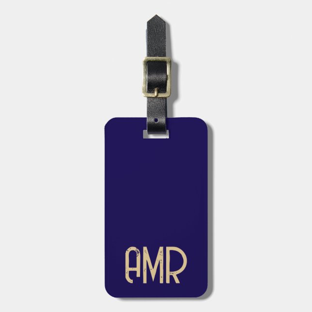 Blaue und goldene personalisierte Monogramm  Gepäckanhänger (Vorderseite vertikal)