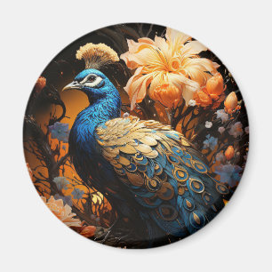 Blaue und goldene Pfau-KI-generiert Magnet