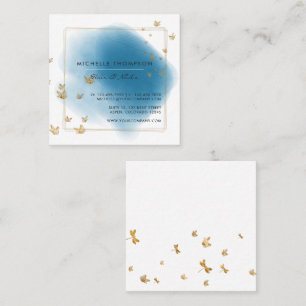 Blaue und goldene Pinselstrich-Quadrat-Geschäftska Quadratische Visitenkarte