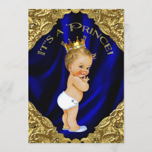 Blaue und goldene Prinz-Baby-Party Einladung