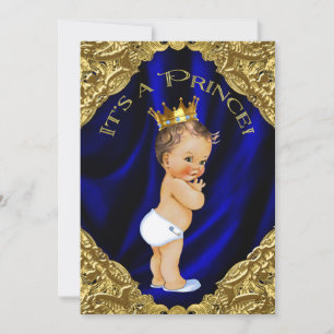 Blaue und goldene Prinz-Baby-Party Einladung