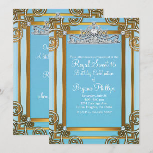 Blaue und goldene Prinzessinnenkrone Tiara Sweet 1 Einladung