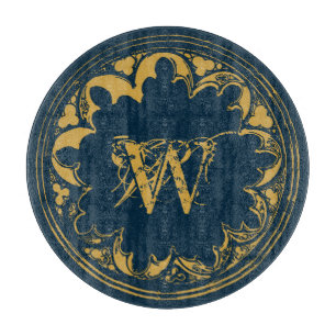 Blaue und goldene rustikale vintage-motiv Monogram Schneidebrett