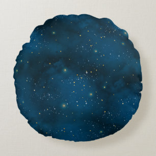Blaue und goldene Sternennacht Rundes Kissen