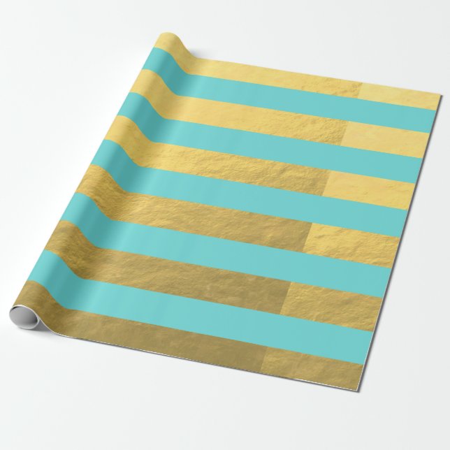 Blaue und goldene Streifen Geschenkpapier (Ungerollt)