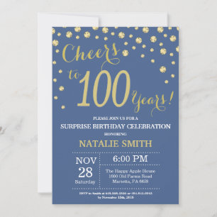 Blaue und goldene Überraschung 100. Geburtstag Dia Einladung