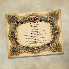 Blaue und goldene Vintage-Heiratsurkunde Poster