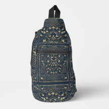 Blaue und goldene Vintage-Schultertasche