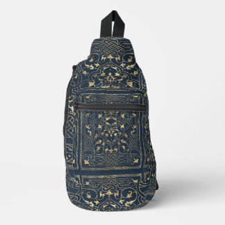 Blaue und goldene Vintage-Schultertasche Crossbody Bag