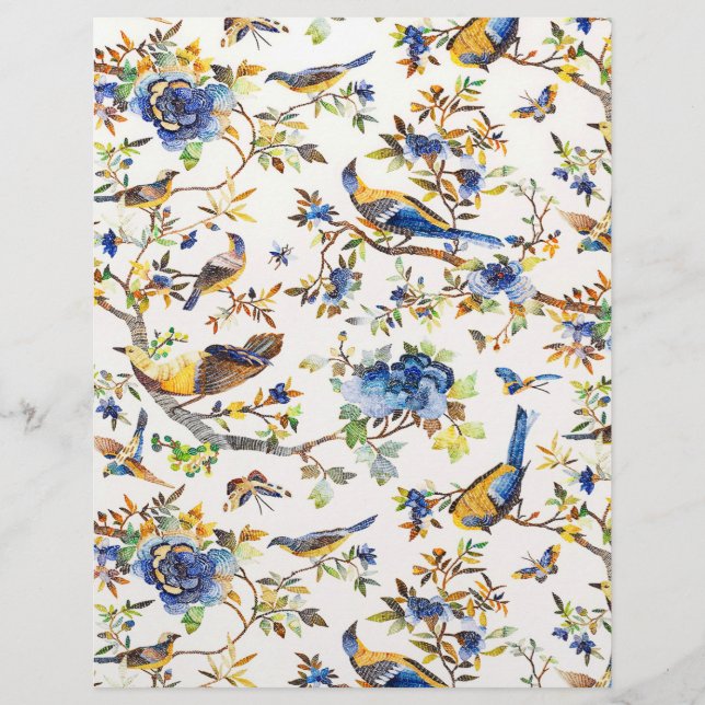 Blaue und goldene Vintage Vögel (Vorderseite)