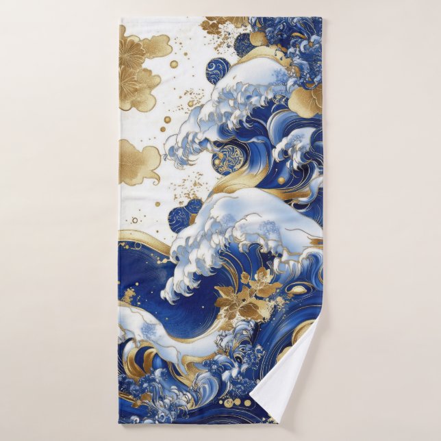 Blaue und goldene Wave Artwork Handtuch Badehandtuch (Badehandtuch)