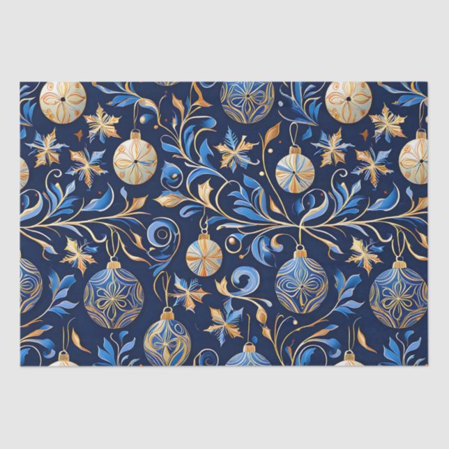 Blaue und goldene Weihnachtsdesigns Seidenpapier (Vorderseite)