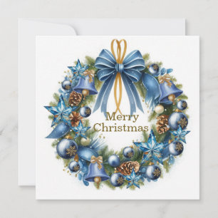 Blaue und goldene Weihnachtsgrußkarte mit Kranz