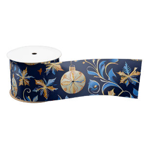 Blaue und goldene Zierdesigns Weihnachten Satinband