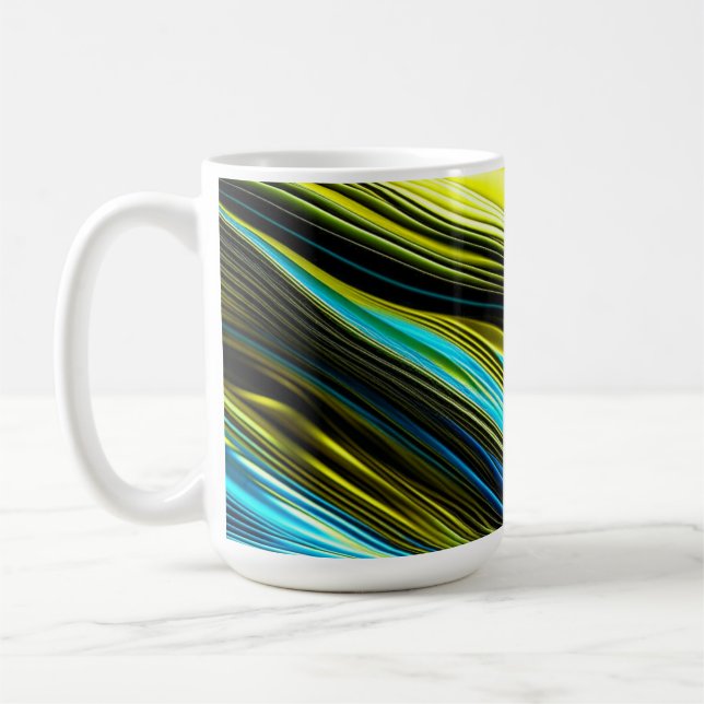 Blaue und goldfarbene Abstrakte Seide- und Satin-R Kaffeetasse (Links)