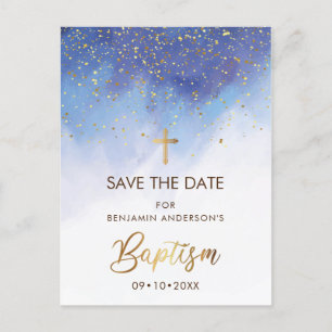 Blaue und Goldtaufe Save the Date Postkarte