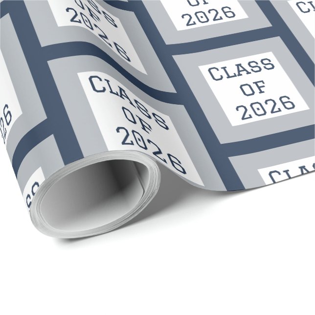 Blaue und graue Abschluss-Verpackungspapier | 2026 Geschenkpapier (Rolleneckpunkt)