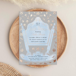 Blaue und graue antike Wiege Baby Shower Rose Gold Folieneinladung