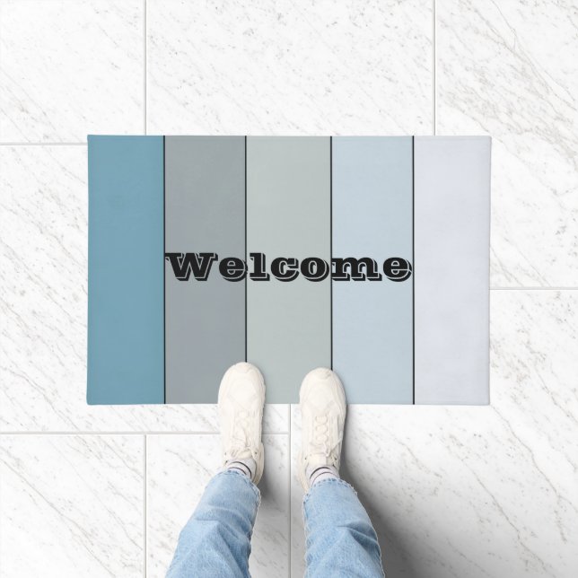 Blaue und graue Farbstreifen auf Aquarellpapier Fußmatte (Indoor)