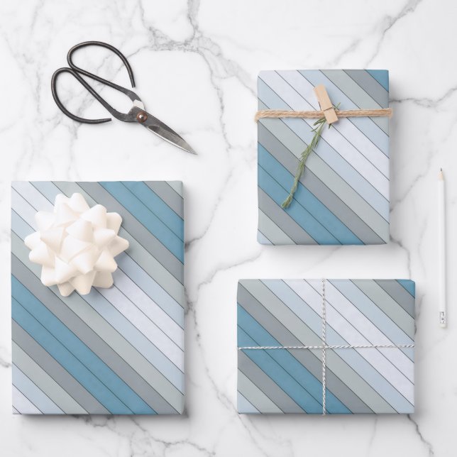 Blaue und graue Farbstreifen auf Aquarellpapier Geschenkpapier Set (Vorderseite)