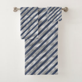 Blaue und graue glänzende Streifen Badhandtuch Set