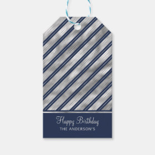 Blaue und graue glänzende Streifen Geschenkanhänger