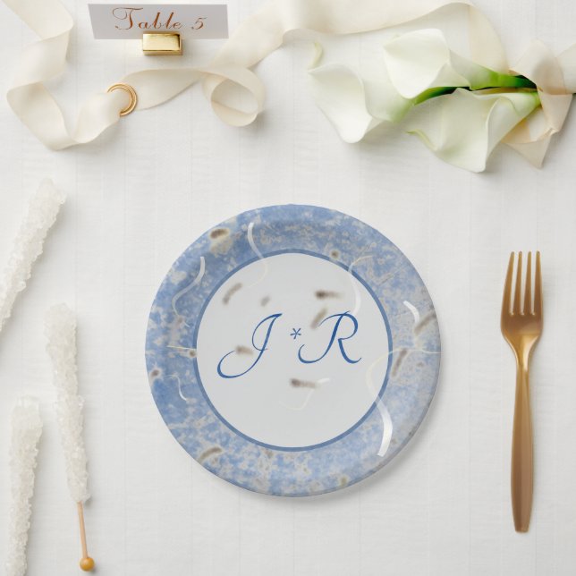 Blaue und graue Marmorplatte Pappteller (Hochzeit)