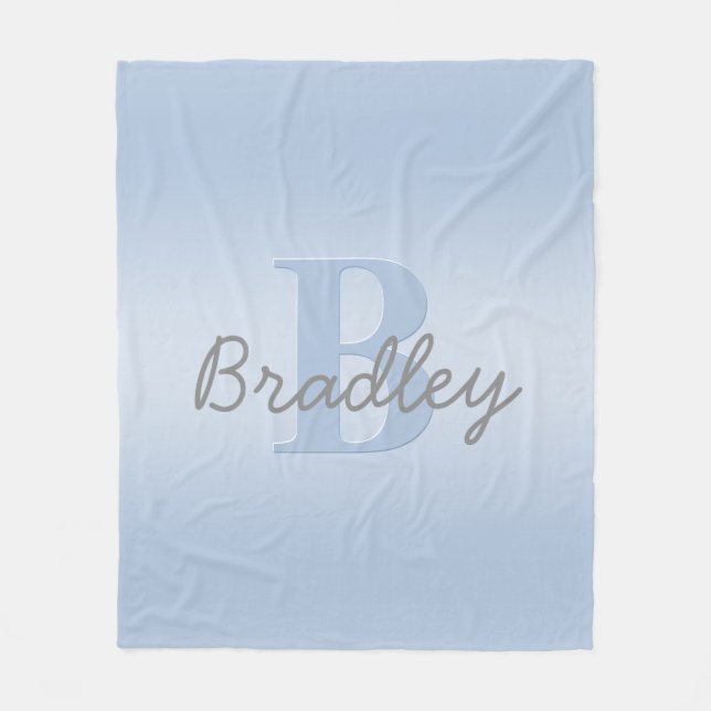 Blaue und graue Monogramm-Editierbare Farbgebung Fleecedecke (Vorderseite)
