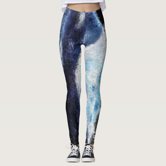 Blaue und graue Ozean-Sonnenuntergang-Welle Leggings (Vorderseite)