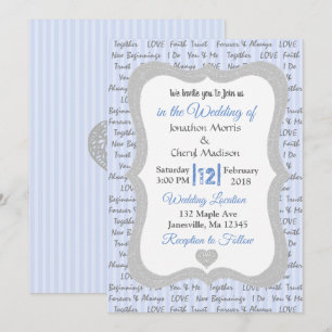 Blaue und graue romantische Text Hochzeitseinladun Einladung