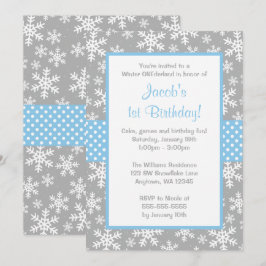 Blaue und graue Schneeflocken Winter Onederland Einladung