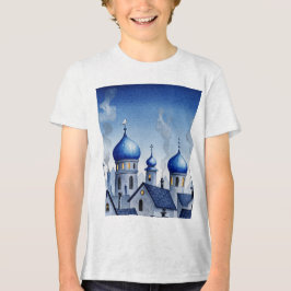 Blaue und graue Stadtlandschaft Tri-Blend Shirt