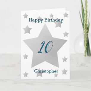 Blaue und graue Sterne zum 10. Geburtstag Karte
