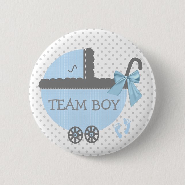 Blaue und graue Team-Jungen-Kinderwagen-Dusche Button (Vorderseite)