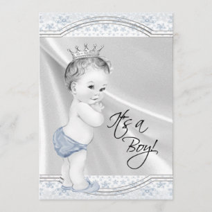 Blaue und graue Vintage-Baby-Party für einen Junge Einladung