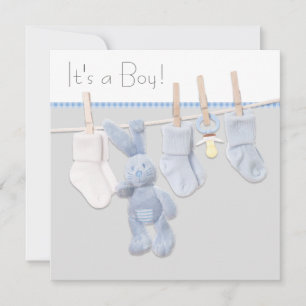 Blaue und Graue Wäscheleine-Babyparty Einladung