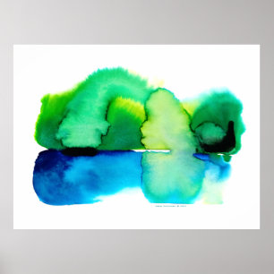 Blaue und grüne Abstrakte Wasserfarbenlandschaft Poster