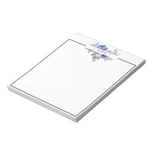 Blaue und grüne Aquarell-Blumen personalisiert Notizblock