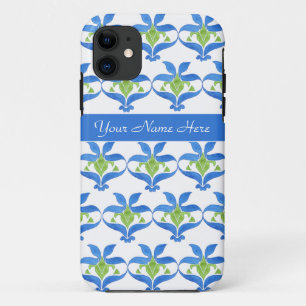 Blaue und grüne Art Nouveau-Muster auf Weiß Case-Mate iPhone Hülle